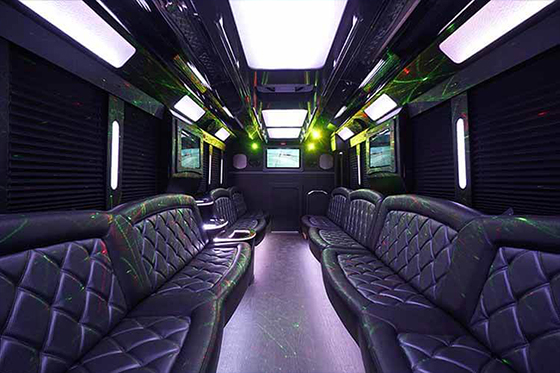 plush leather seating on the party bus